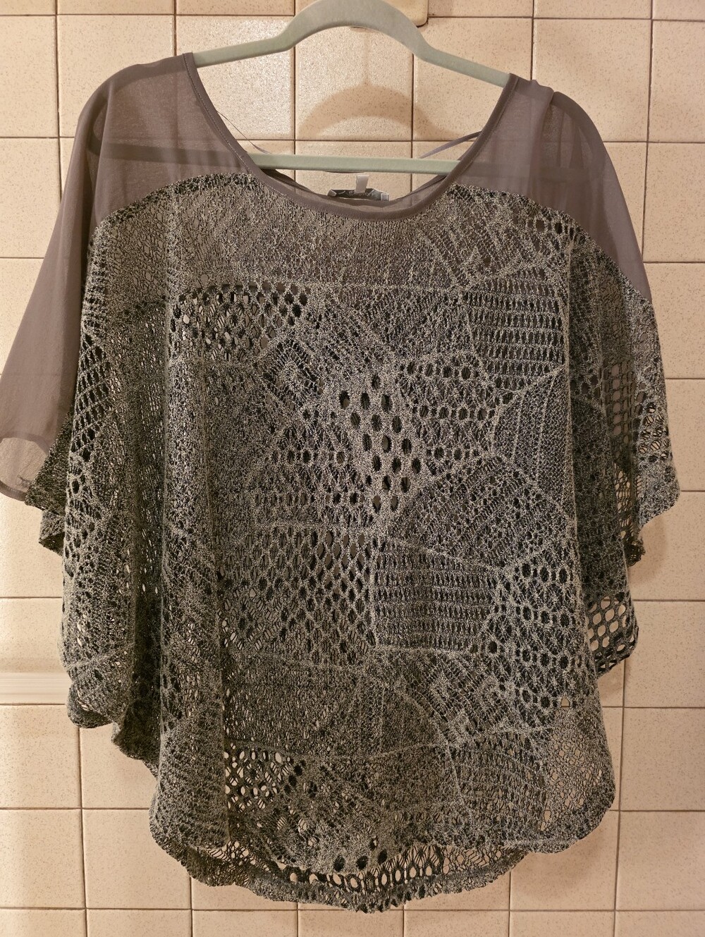 Boutique Sheer Crochet Overlay Women’s Top - Gray
